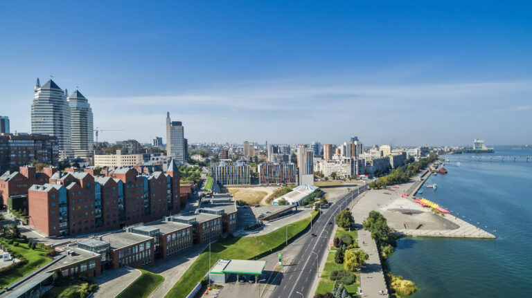 Aerial view on the modern Ukrainian city of Dnieper