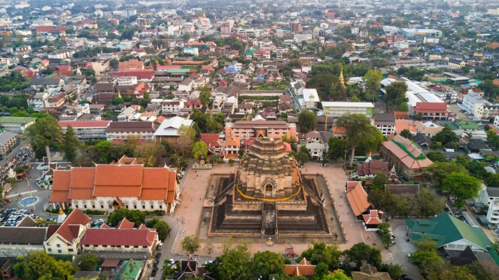 Aerial,View,Of,The,Wat,Chedi,Luang,Ruined,Buddhist,Temple